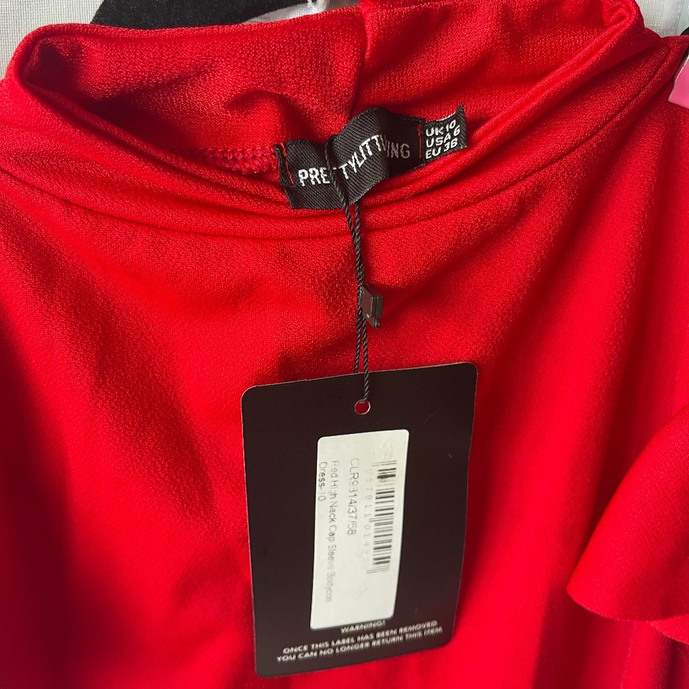 Red High Neck Cap Sleeve Bodycon Dress
